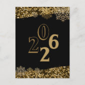 Carte Postale 2026 Black Gold Glitter Snowflake New Year (Devant)