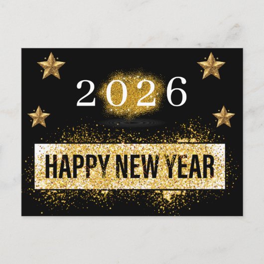 Carte Postale 2026, Bonne année ! Étoiles de Parties scintillant (Devant)