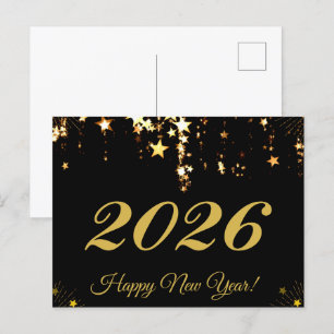 Carte Postale 2026, Bonne année ! étoiles d'or et arrière - plan