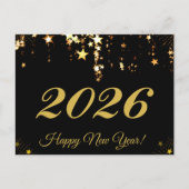 Carte Postale 2026, Bonne année ! étoiles d'or et arrière - plan (Devant)