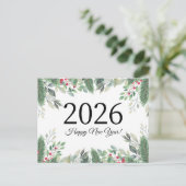 Carte Postale 2026 Bonne année, feuillage de fête baies rouges  (Debout devant)
