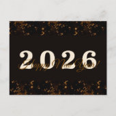 Carte Postale 2026, Bonne année! Parties scintillant d'or noir a (Devant)