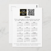 Carte Postale 2026 Calendrier Business Logo Coordonnées Code QR (Devant / Derrière)