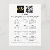 Carte Postale 2026 Calendrier Business Logo Coordonnées Code QR (Devant)