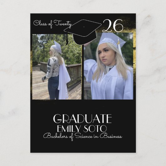 Carte Postale 2026 Graduation Collage Script Gold Black (Devant)