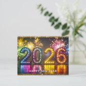 Carte Postale 2026 Happy New Year Modern Fireworks Glitter (Debout devant)