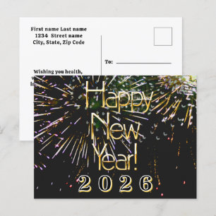 Carte Postale 2026, Joyeux jour férié Feu d'artifice Joyeux Noël