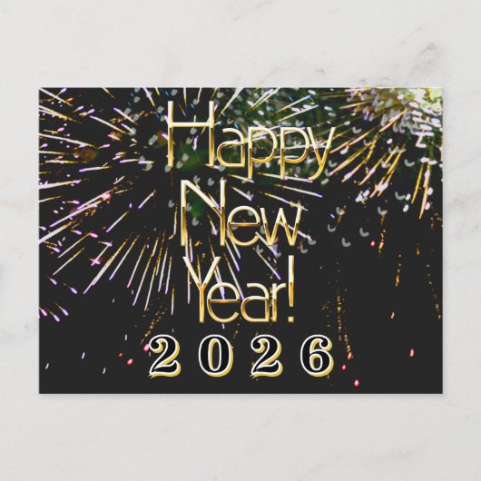 Carte Postale 2026, Joyeux jour férié Feu d'artifice Joyeux Noël (Devant)