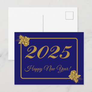 Carte Postale 2027,Bonne année !fleur dorée et fond marine