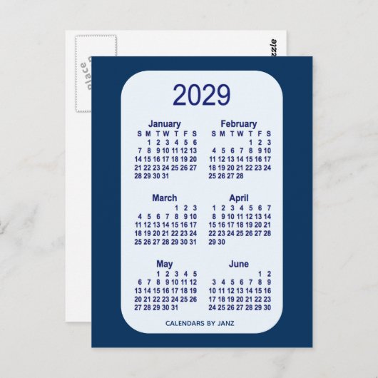 Carte Postale 2029 Alice Blue 6 Mois Mini Calendrier par Janz (Devant / Derrière)