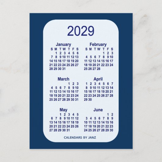 Carte Postale 2029 Alice Blue 6 Mois Mini Calendrier par Janz (Devant)