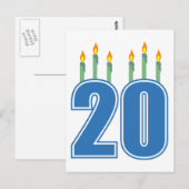 Carte Postale 20 bougies (Bleu / Vert) (Devant / Derrière)