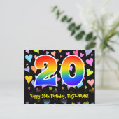 Carte Postale 20e Anniversaire : motif coeurs amusants, arc-en-c (Debout devant)