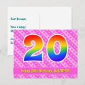 Carte Postale 20e anniversaire : Rayures roses et cœurs, Arc-en- (Devant / Derrière)