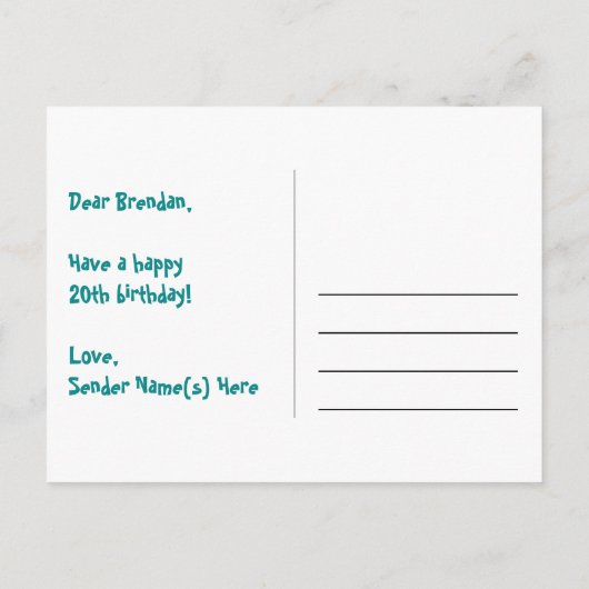 Carte Postale 20e anniversaire : Rayures roses et cœurs, Arc-en- (Dos)