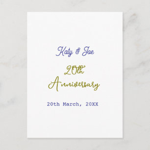 Carte Postale 20e anniversaire violet or nom date élégant