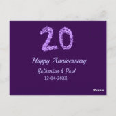 Carte Postale 20e heureux anniversaire ajouter nom de couple dat (Dos)