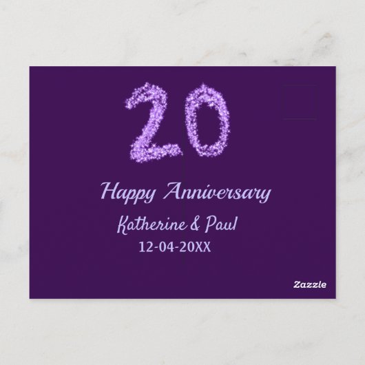 Carte Postale 20e heureux anniversaire ajouter nom du couple dat (Dos)