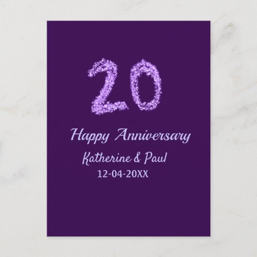 Carte Postale 20e joyeux anniversaire ajouter nom du couple date (Devant)