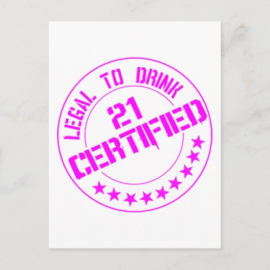 Carte Postale 21 Anniversaire Certifié Maintenant 21-rose (Devant)