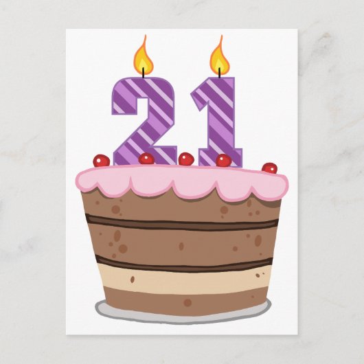 Carte Postale 21 ans sur le gâteau d'anniversaire (Devant)