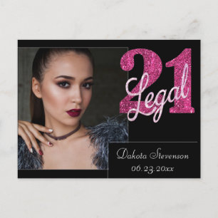 Carte Postale 21 et Légal   Amusant Rose Pailleté Faux Anniversa