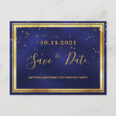 Carte Postale 21e anniversaire bleu foncé or enregistrer la date (Devant)