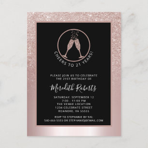 Carte Postale 21e Anniversaire Blush Parties scintillant Champag