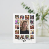 Carte Postale 21e Anniversaire crème bleu fleur amande (Debout devant)