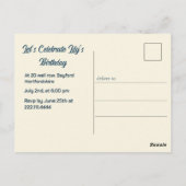 Carte Postale 21e Anniversaire crème bleu fleur amande (Dos)