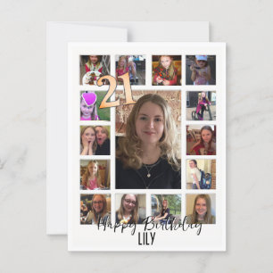 Carte Postale 21e Anniversaire crème bleu fleur amande