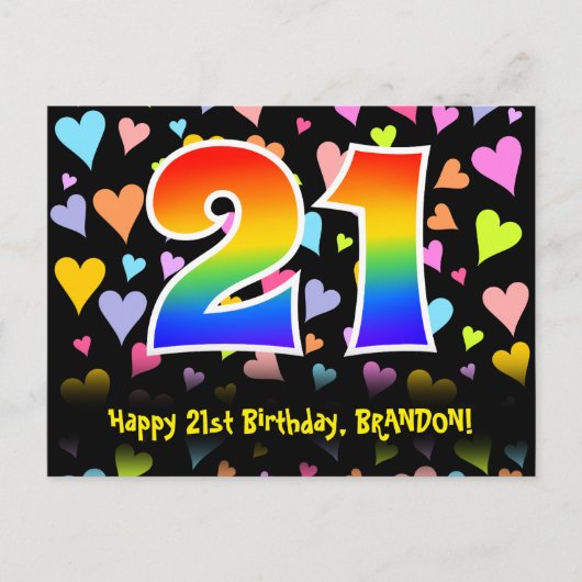 Carte Postale 21e anniversaire : Fun Hearts Motif, Arc-en-ciel 2 (Devant)