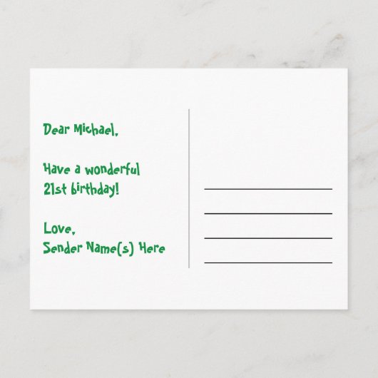 Carte Postale 21e anniversaire - Fun Motif Fireworks + Arc-en-ci (Dos)