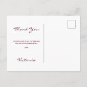 Carte Postale 21e anniversaire Merci bordeaux blanc floral (Dos)