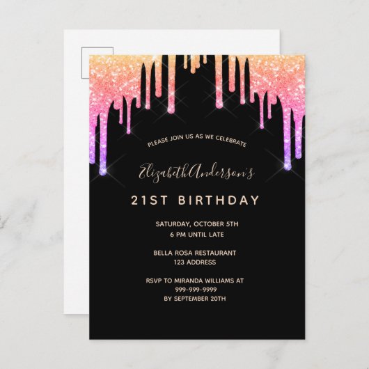 Carte Postale 21e anniversaire parties scintillant arc-en-ciel i (Devant / Derrière)