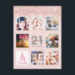 Carte Postale 21e anniversaire parties scintillant photo rose or<br><div class="desc">Une invitation pour une fête de 21ème anniversaire amusante, glamour et unique, célébrant sa vie avec un collage de 8 de vos photos. Sur le devant : Personnalisez et ajoutez un nom, 21 ans et la date du parti. Lettres gris et rose foncé de couleur or. Elégante et tendance couleur...</div>