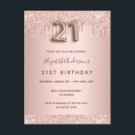 Carte Postale 21e anniversaire rose or parties scintillant rose<br><div class="desc">Une invitation moderne, élégante et glamour pour une fête de 21e anniversaire. Un faux rose or à l'apparence métallique arrière - plan avec une élégante parties scintillant d'or faux rose goutte à goutte, peinture goutte à goutte. Le nom est écrit avec un rose moderne de couleur or foncé à la...</div>