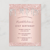 Carte Postale 21e anniversaire rose parties scintillant rose arg (Devant)