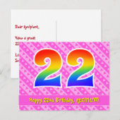 Carte Postale 22e anniversaire : Bandes roses et cœurs, Arc-en-c (Devant / Derrière)