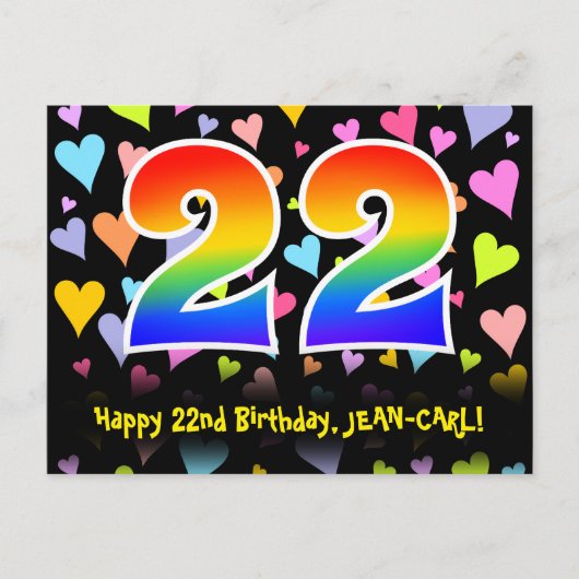 Carte Postale 22e anniversaire : Fun Hearts Motif, Arc-en-ciel 2 (Devant)