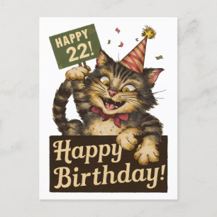 Carte Postale 22e anniversaire mignon drôle chat vintage