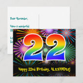 Carte Postale 22e Anniversaire – Motif de feux d'artifice amusan (Devant / Derrière)