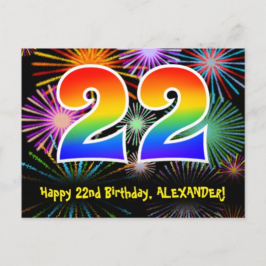 Carte Postale 22e Anniversaire – Motif de feux d'artifice amusan (Devant)