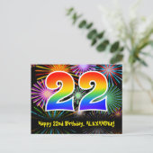 Carte Postale 22e Anniversaire – Motif de feux d'artifice amusan (Debout devant)