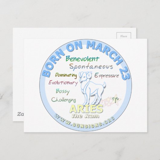 Carte Postale 23 mars Anniversaire - baies (Devant / Derrière)