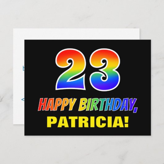 Carte Postale 23e anniversaire : Bold, amusant, simple, arc-en-c (Devant / Derrière)