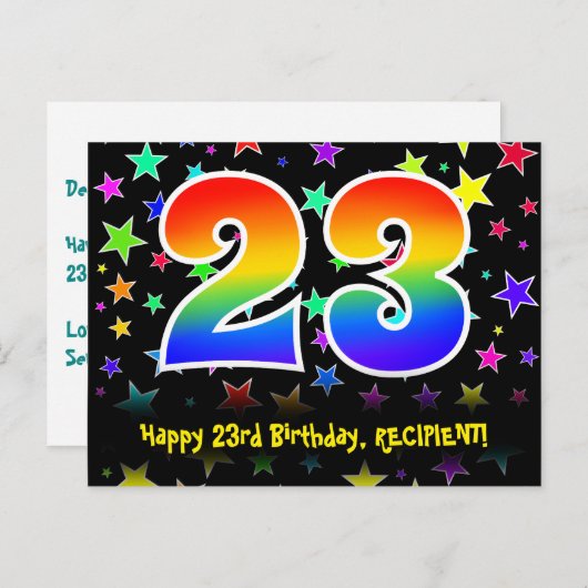 Carte Postale 23e anniversaire : Fun Stars Motif, Arc-en-ciel 23 (Devant / Derrière)
