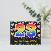 Carte Postale 23e Anniversaire : Motif coeurs amusants, Arc-en-c (Debout devant)