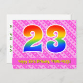 Carte Postale 23e anniversaire : Rayures roses et cœurs, Arc-en- (Devant / Derrière)