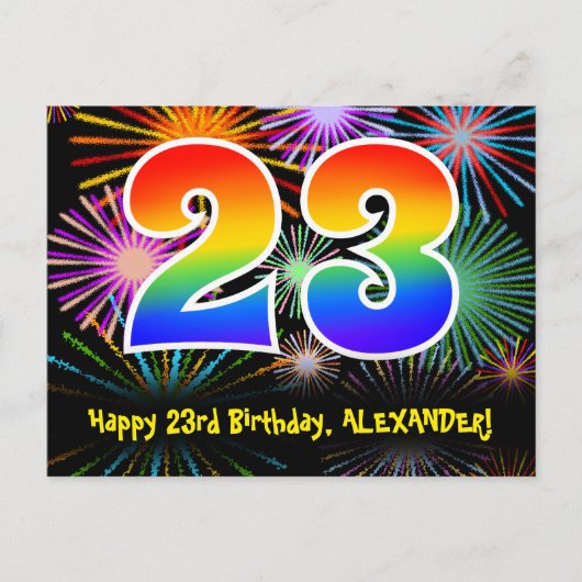 Carte Postale 23ème anniversaire - Fun Motif Fireworks + Arc-en- (Devant)